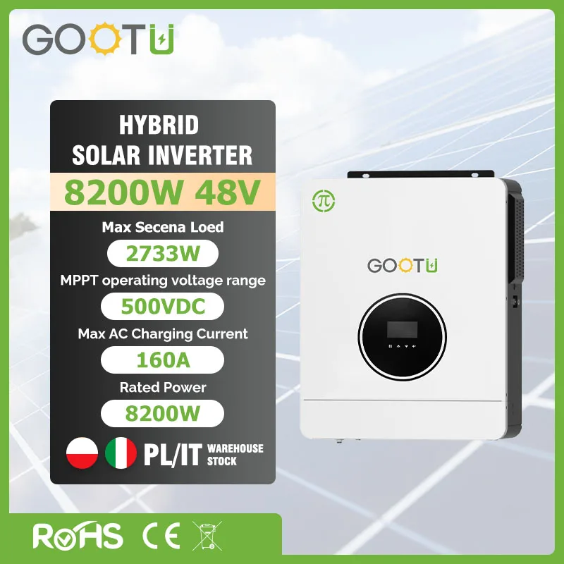 

GOOTU 8200W Hybrid Solar Inverter Converter 8.2KW 48V 230VAC MPPT Controller 160A for Solar Panel Home Appliance Free Shiping