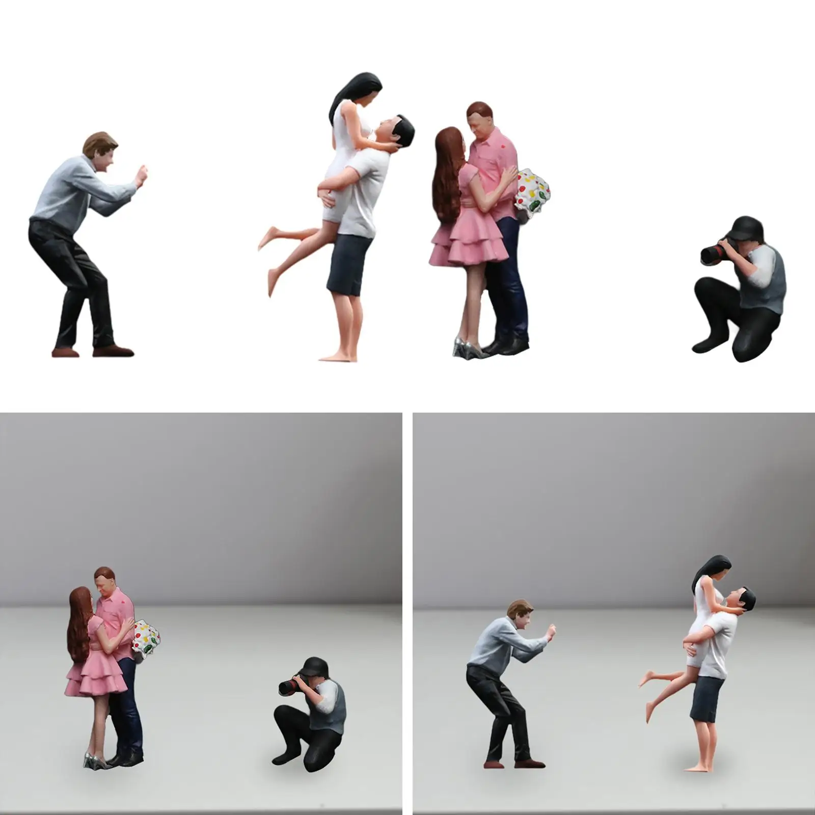 1/64 Schaal Mensen Beeldje Set Paar Fotograaf Figuren Diorama Beeldjes voor Fotografie Props
