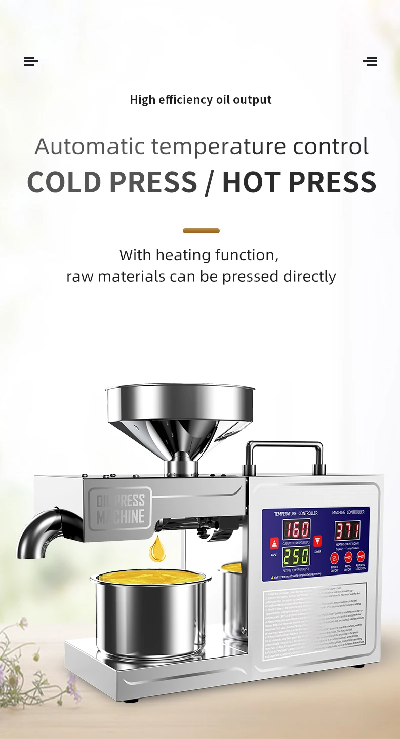 NEW 2025 Model 304 Stainless Steel Oil Press Machine Large Capacity for Peanut,Sunflower,Sesame Seeds Easy Clean, Low Noise