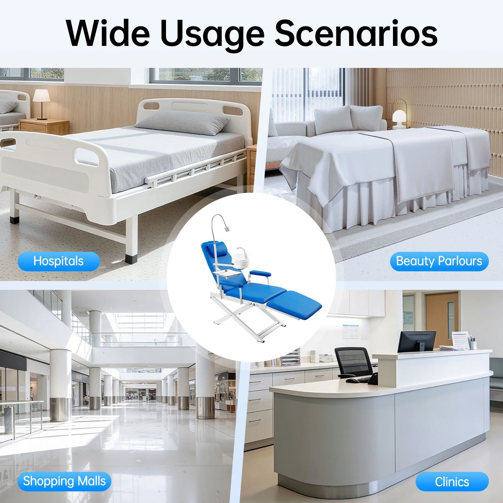 Foldable Dental Chair Portable Mobile Chair Adjustable Heights Dental Chair Set for Treatment Blood Transfusion