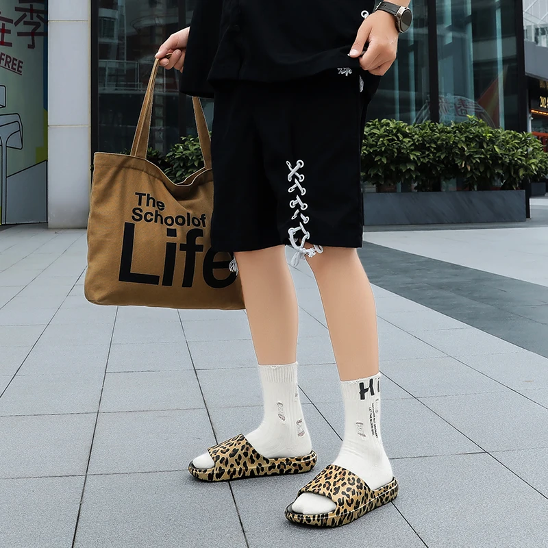 New large-sized high-quality EVA rubber plastic leopard print couple flip-flops