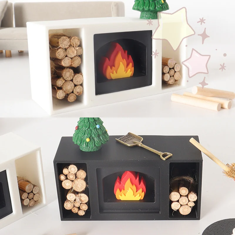 

[TJ]1/12 Dollhouse Mini Light Up Fireplace Model For Christmas Scene Decoration Dolls House Simulation Furniture Accessories