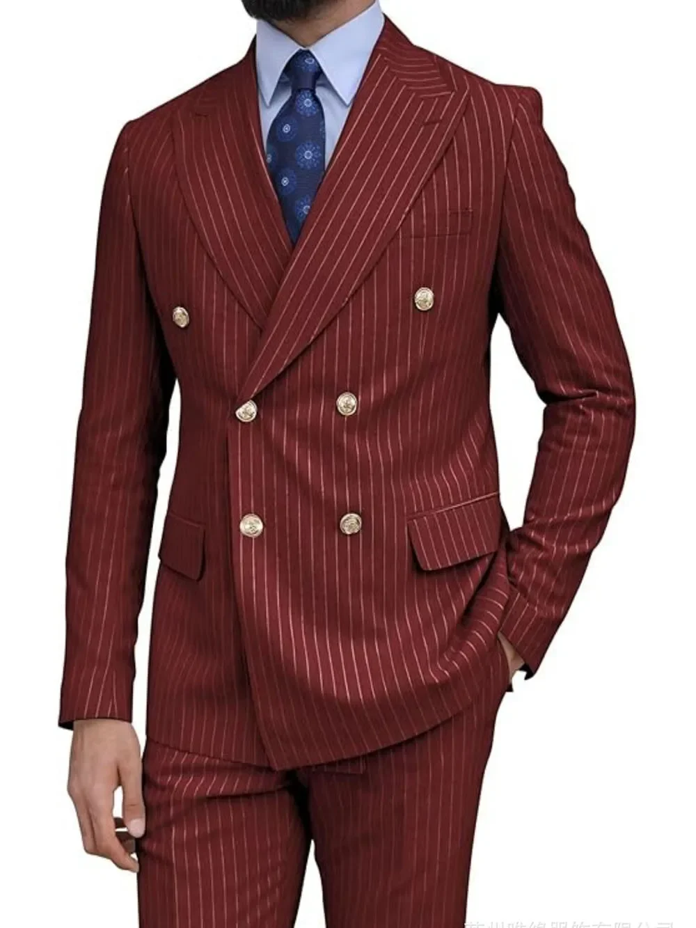 بدلات رجالية مخططة سوداء 2 قطعة طية صدر السترة مزدوجة الصدر ملابس رجالية للحفلات الراقصة وحفلات الزفاف الأنيقة (سترة + بنطلون) فستان العريس