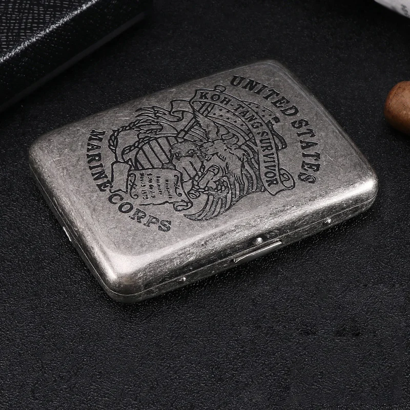 Portable pressure-resistant waterproof cigarette case capable of holding 16 cigarettes Metal retro cigarette case gift for men