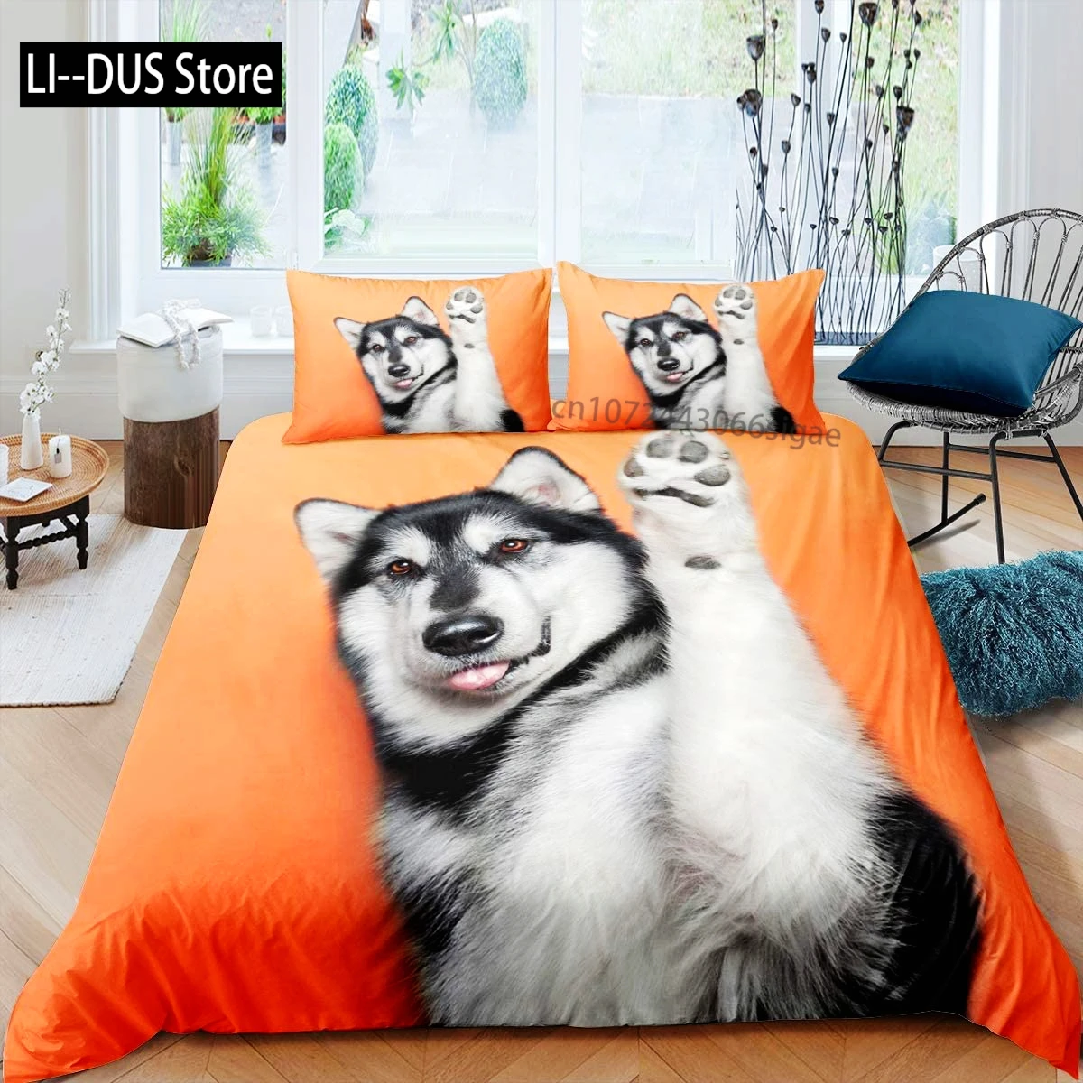 Husky Duvet Cover Puppy Pet Flower Floral Jungle Natural Scenery Cute Animal Bedding Set Polyester Double Queen King Quilt Cover