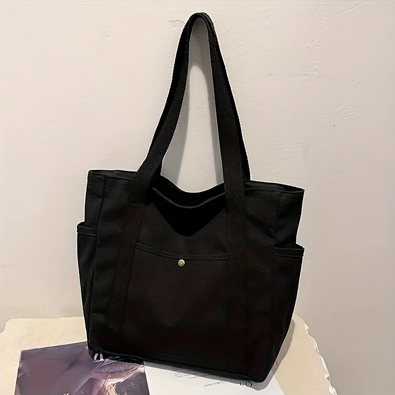 حقيبة حمل قماشية أنيقة ذات سعة كبيرة - أشرطة كتف متينة للإغلاق بسحاب مثالية للتنقل والكلية وحمل الكتب