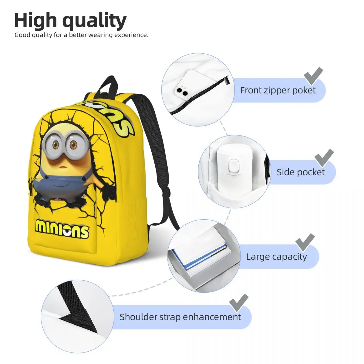 Bolsa de libros de gran capacidad para estudiantes de secundaria, bolsa de mano de película de comedia, regalo superior, viaje diario, Minions