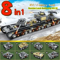 Tanques militares 8 en 1 de la Segunda Guerra Mundial para niños, tanque pesado de KV-VI, buque de guerra Ruso, tanque Tiger, juguetes educativos para niños, regalos de navidad