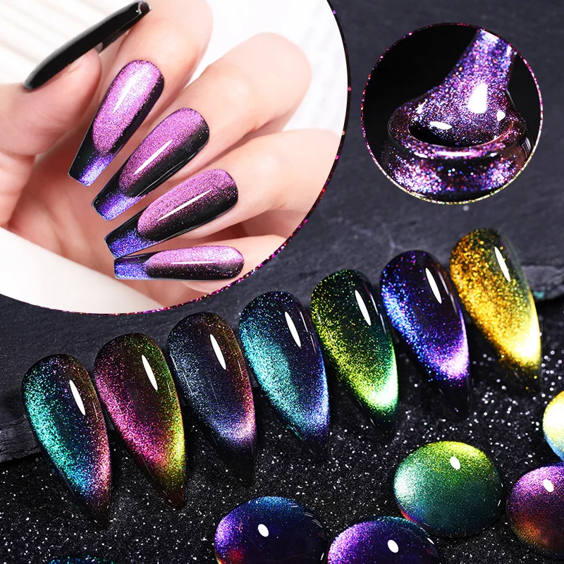 LILYCUTE 7ml Arcobaleno Gatto Gel magnetico Smalto per unghie gel glitter colorato Soak Off Nail Art Vernice gel UV Base nera necessaria