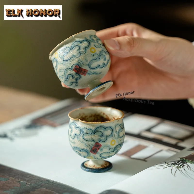 50ml Pure Hand-painted Auspicious Cloud Teacup Boutique Tea Bowl Water Jug Tea-tasting Smelling Cup Chazhan Master Cup Drinkware