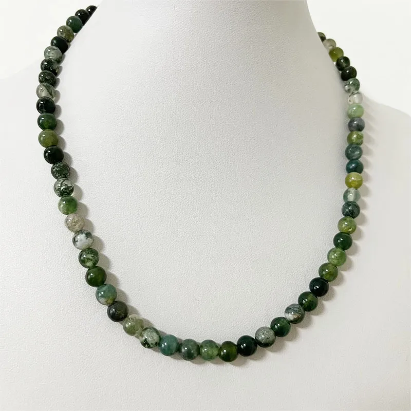 6MM Green Moss Grass Jade Necklace Natural Stone Beads Jewelry Health Care Gemstone Protection Choker Healing