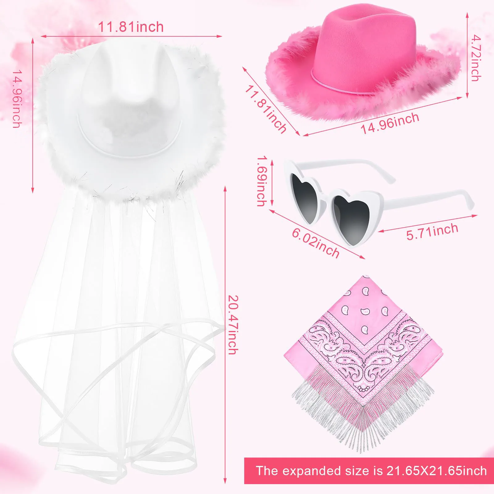 5-12Set Cowgirl Cowboy Hats Bachelorette Cowboy Hats for Bridal Shower Wedding Rhinestone Bandana Heart Glasses for Last Disco view 6
