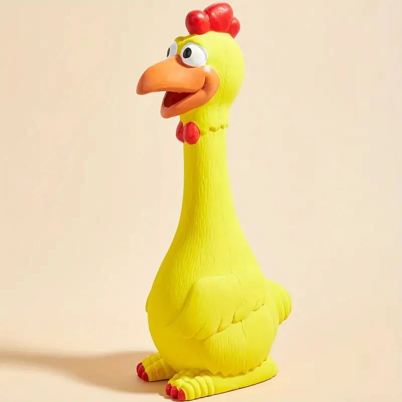 Large Cartoon Latex Screaming Chicken Duck Dog Chew Toy - Durable Natural Rubber Construction, Squeaker for Teeth Grinding