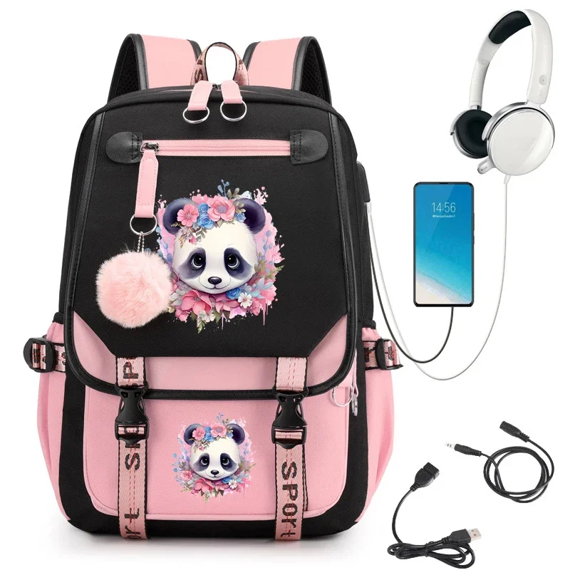 

Female bagpack fashion cute panda shool backpack USB charging college bags teenager girls laptop school bag