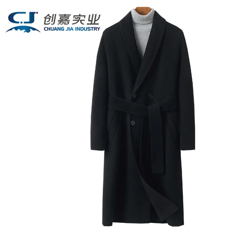 

Autumn and winter Long Men's Double-sided Cashmere Coat Over the Knee Loose Wool Felt Casual Double-breasted Tide Trench Coat