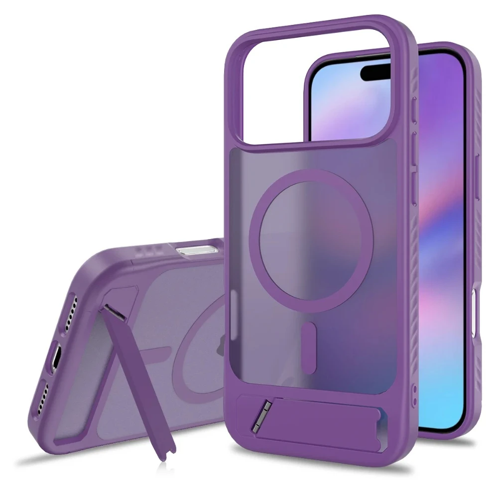 Mode Harte PC + TPU Stand Fundas Telefon Fall für IPhone 17 Air 16E 15 14 Plus 13 12 Pro max Magnetische Drahtlose Ladung Schützen Abdeckung