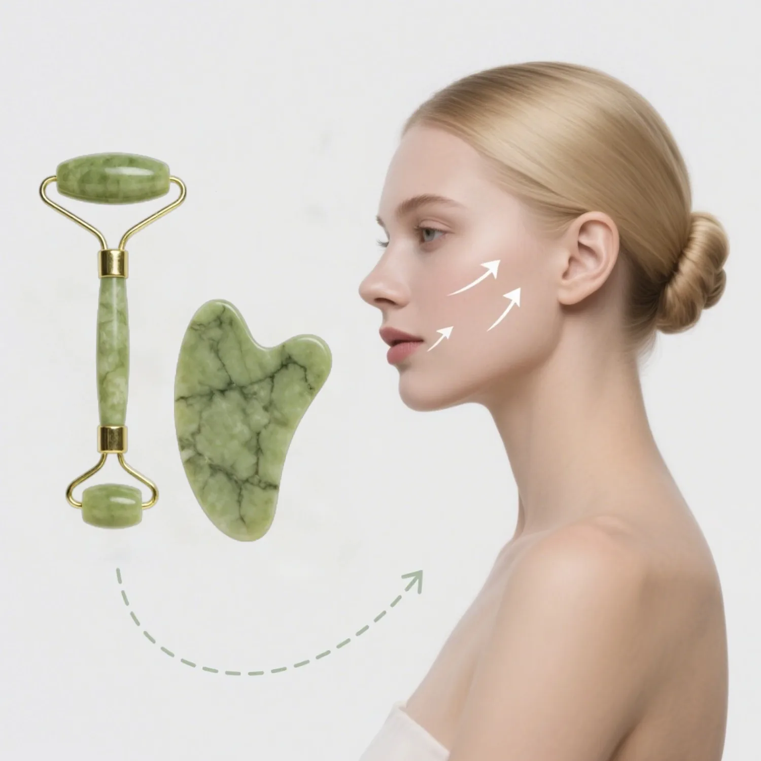 

Jade Roller & Gua Sha Facial Set – Double-Ended Design, Face, Eyes & Neck Massage, Face Massage Tool for Lifting & Depuffing