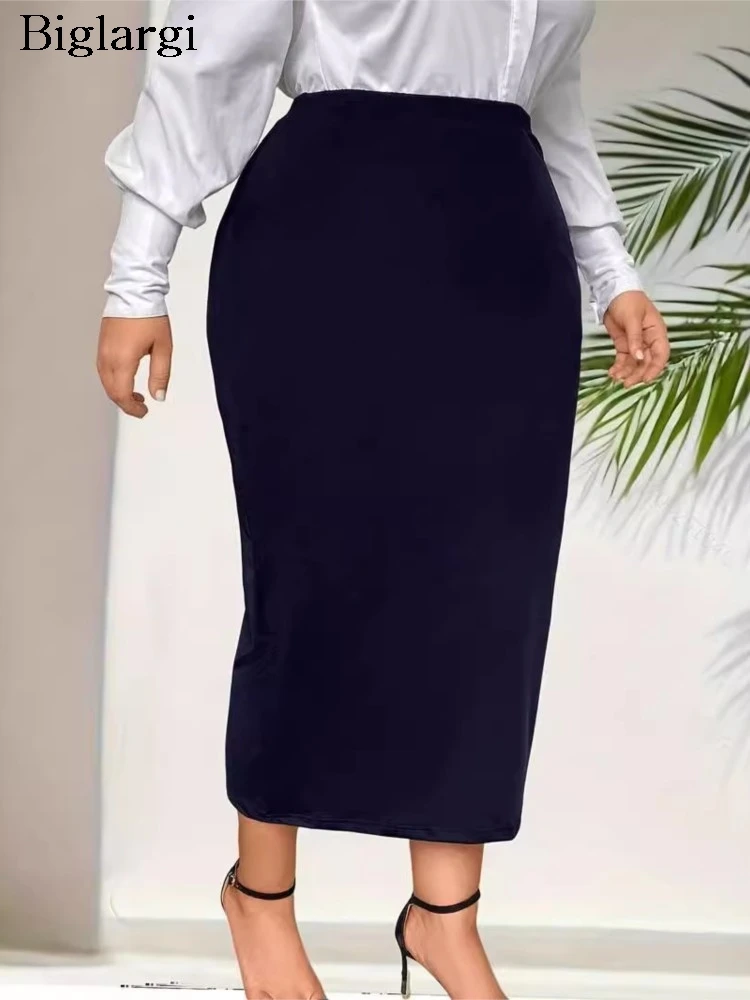 Plus Size Jesienne Długie Spódnice Damskie Slim Bodycon Wysoka Talia Moda Dzielone Spódnice Damskie Koreański Styl Spódnice Damskie