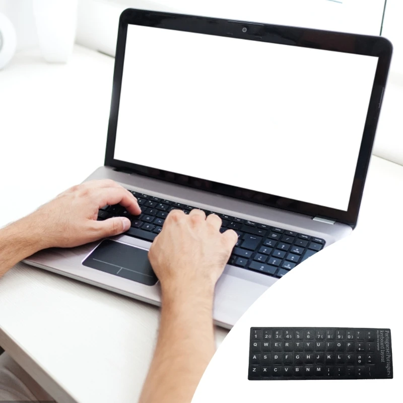 J78A 2Pcs Portuguese Keyboard Layout Stickers Keyboard Replacement Cover for Notebook Desktop Computer Black Background White