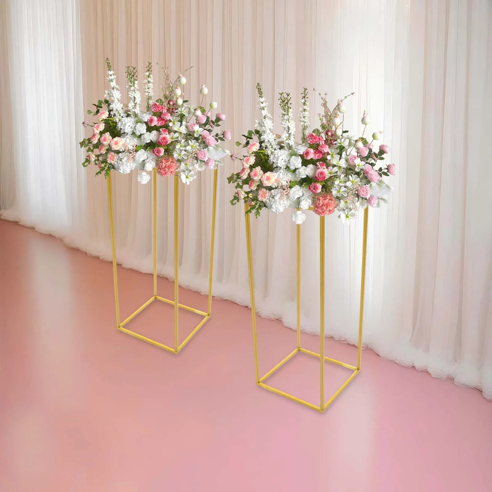 

2 шт. 25*25*60 см Золотая свадебная подставка для цветов Банкетная направляющая Рамка Высокая несущая подставка для дисплея