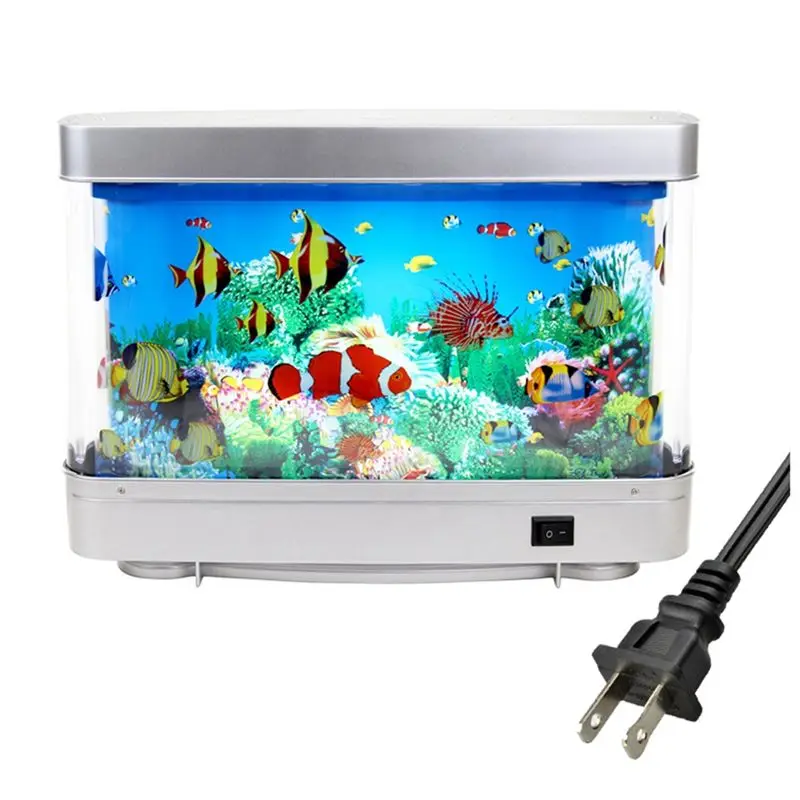 【Ship Within Dynamic Virtual Ocean LED Fish Tank Lamp Dolphin Artificial Tropical Landscape Aquarium Night Light Decoration US P