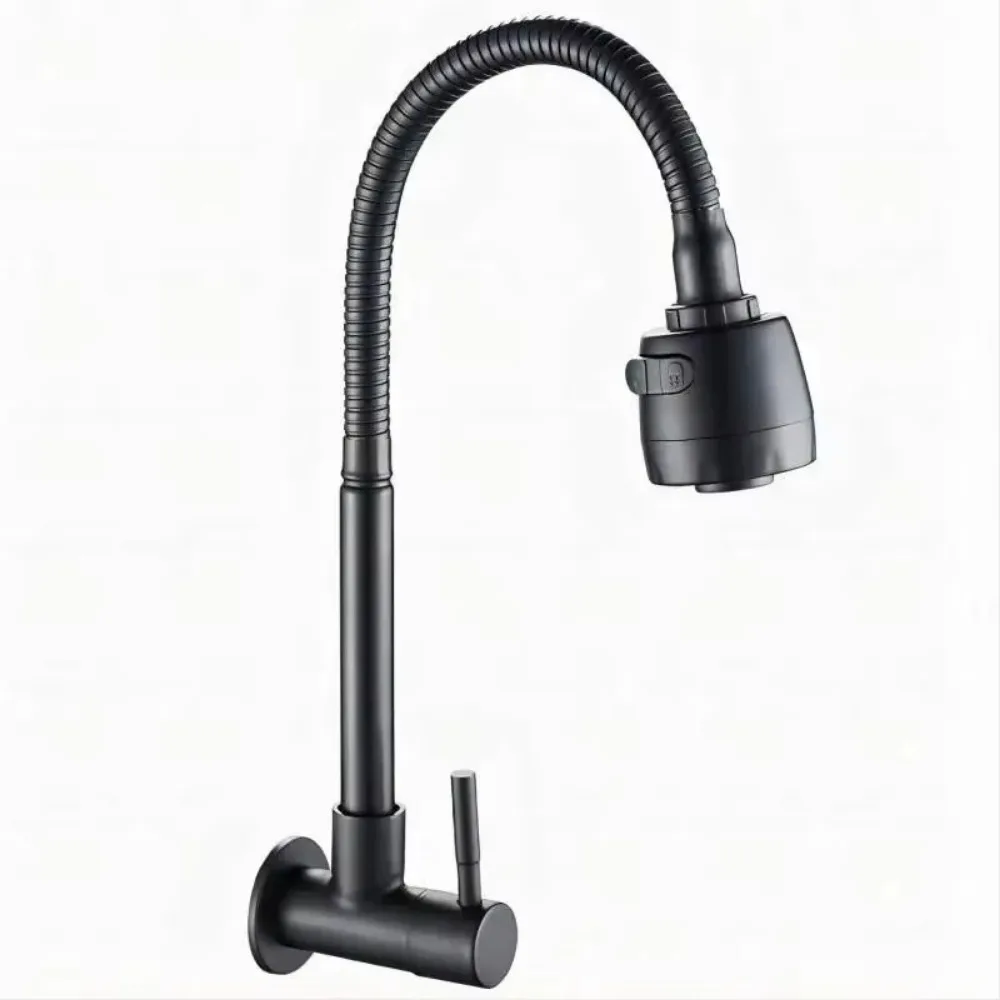 Universal Plastic Kitchen Faucet Black Flexible Single Cold Water Taps Rotating Single Handle Water Tap Nozzle Tap Sink