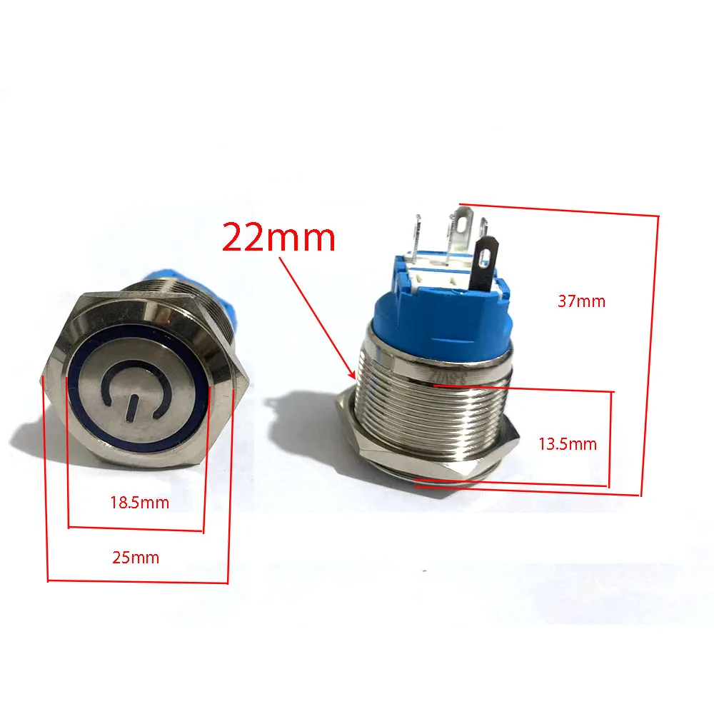 12/16/19/22mm Waterproof Metal Push Button Switch LED Light Momentary Latching Car Engine Power Switch 5V 12V 24V 220V Red Blue