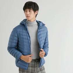 Casaco masculino sem peso com capuz Puffer, casaco quente, Outwear à prova de vento, ultra leve, 90% Duck Down, boa fabricação