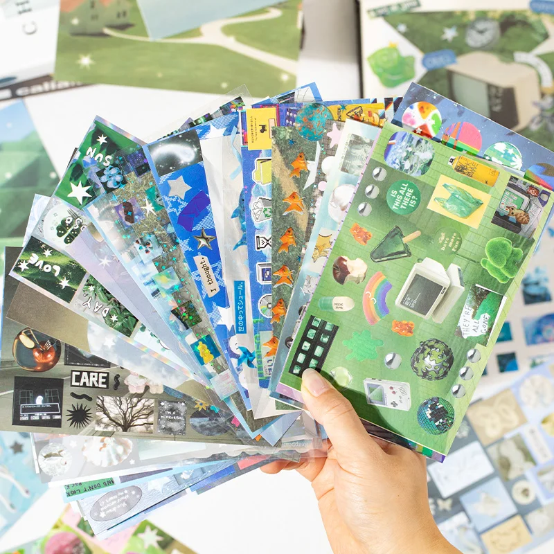 72 sheets Borderless Cut Film Stickers Book Shallow Dream Realm Series Ancient Early Wind Elements Hand Account DIY Stickers