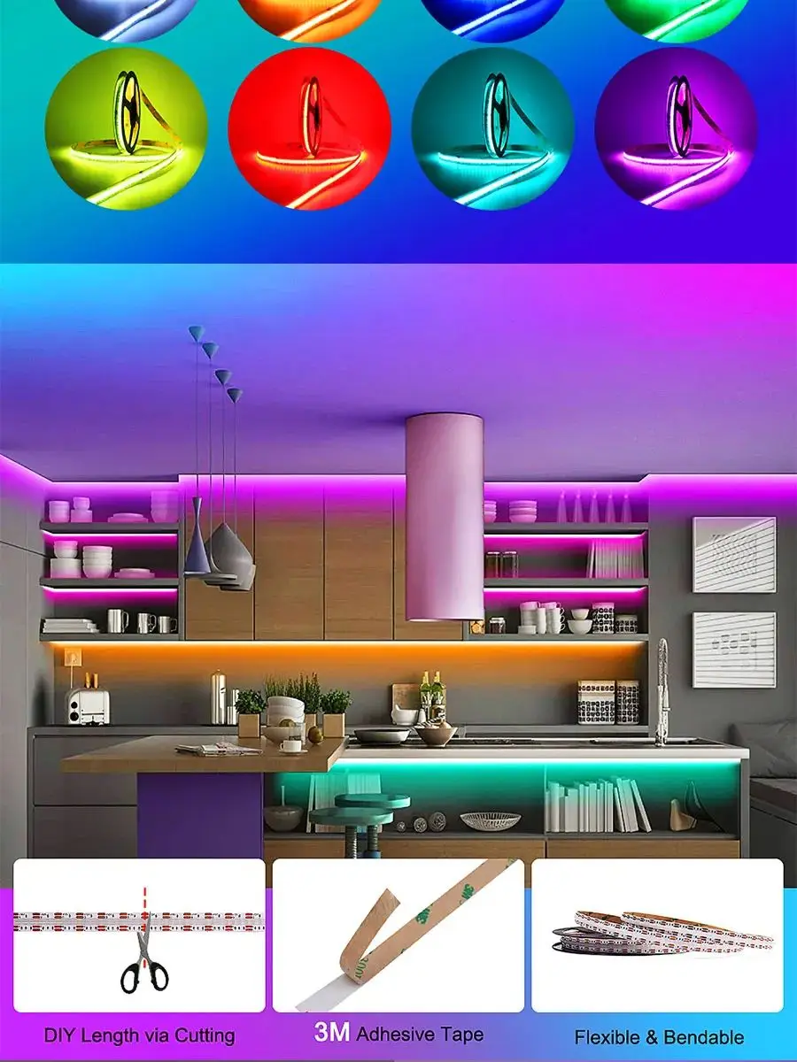 5M 10M RGBCCT COB LED-Streifen DC24V RGBCCT Flexibles LED-Band Hochdichte RGBCCT LED-Leiste für Raumdekorationsbeleuchtung