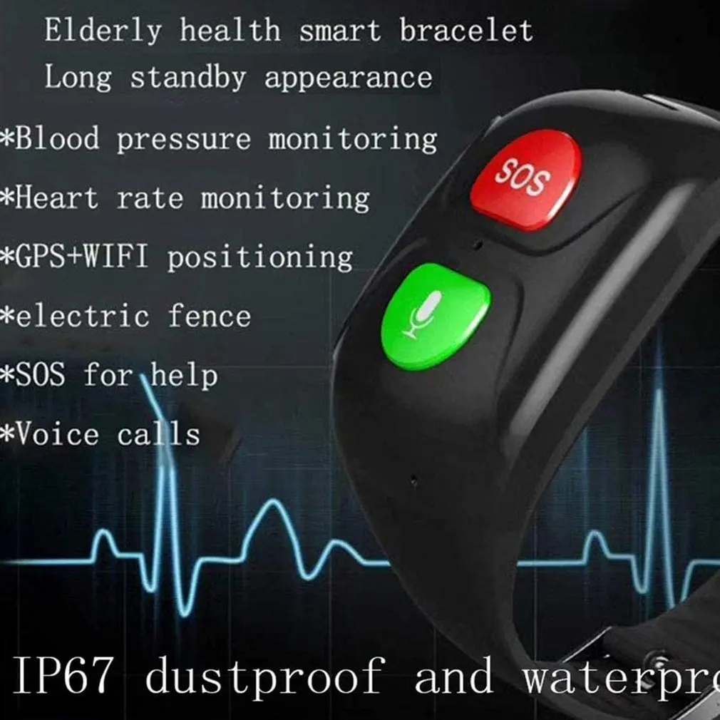 4G Elderly Older Old Man GPS+WIFI Position Swimming Heart Rate SOS App Remote Monitor Call Smart Band Watch Bracelet Smartband