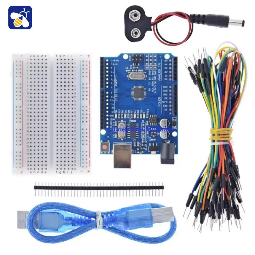 UNo R3 starter learning DIY kit 400 holes breadboard jumpers R3 with wires 9V battery clasp