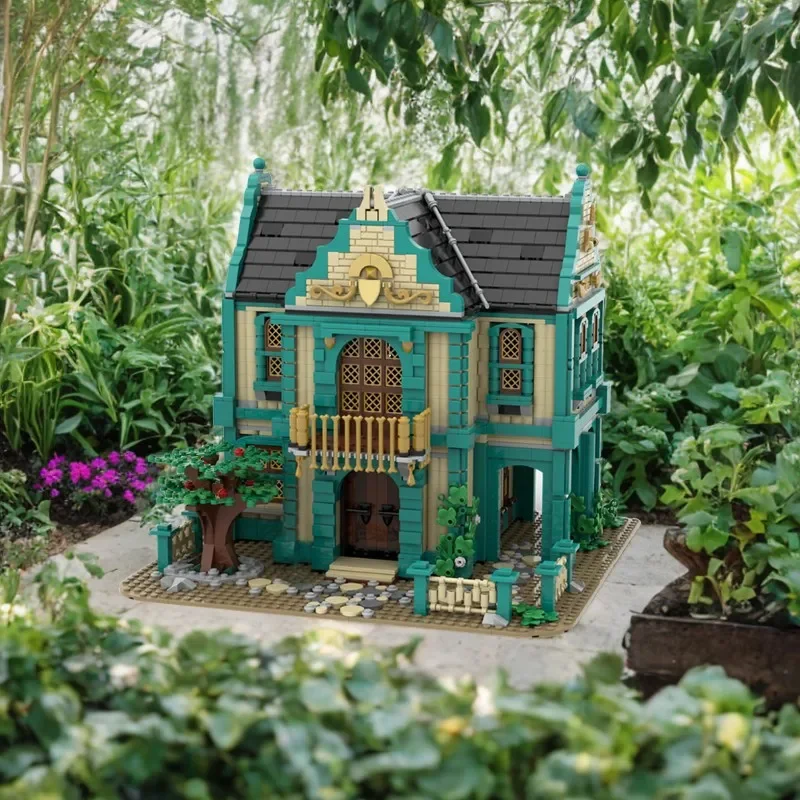 3221-piece Colonial-style Bathhouse Building Set, Three-story Structure With Small Garden, Ideal For Adult Builders