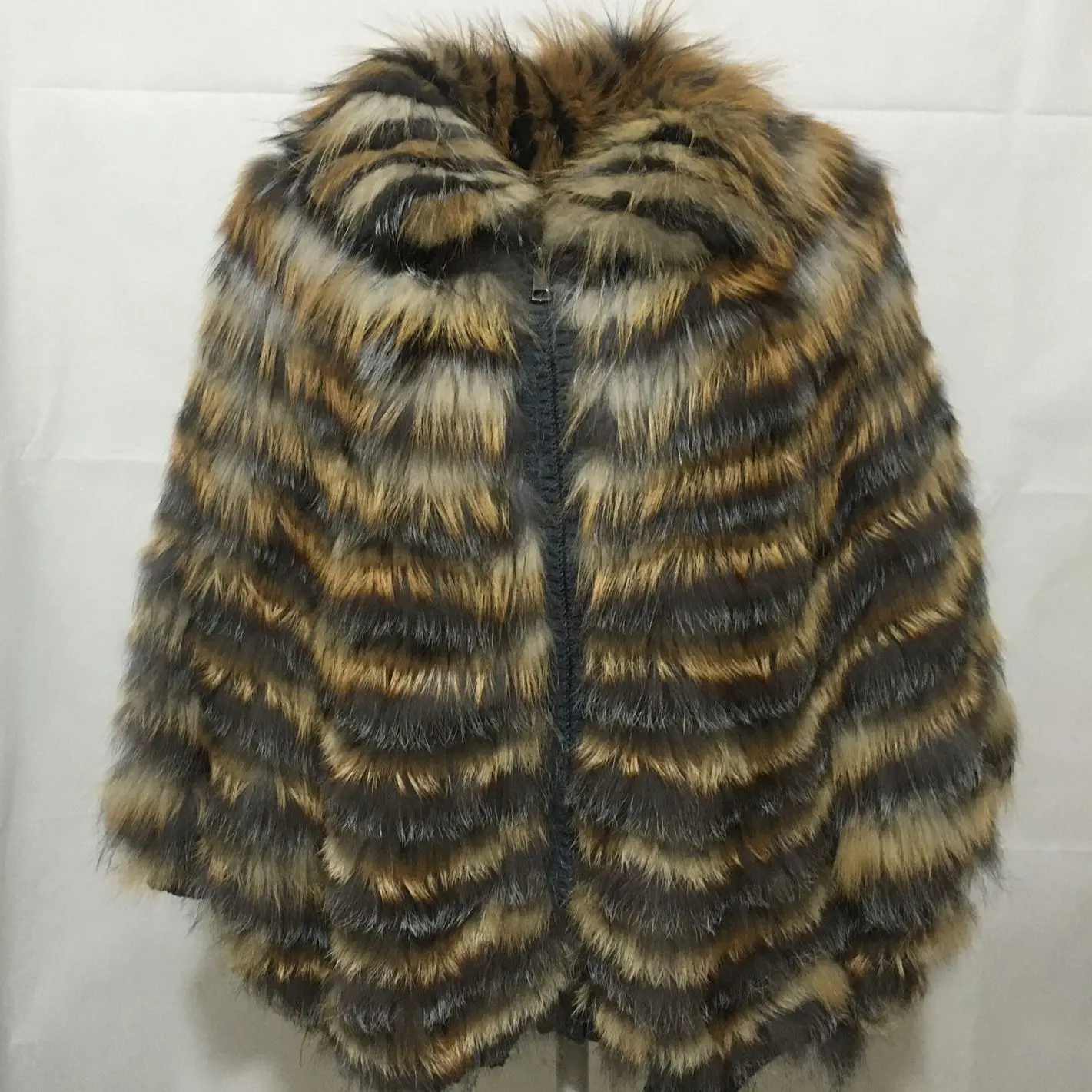 シルバーフォックスファーストライプコート、大きなカフス付き、本物、210727