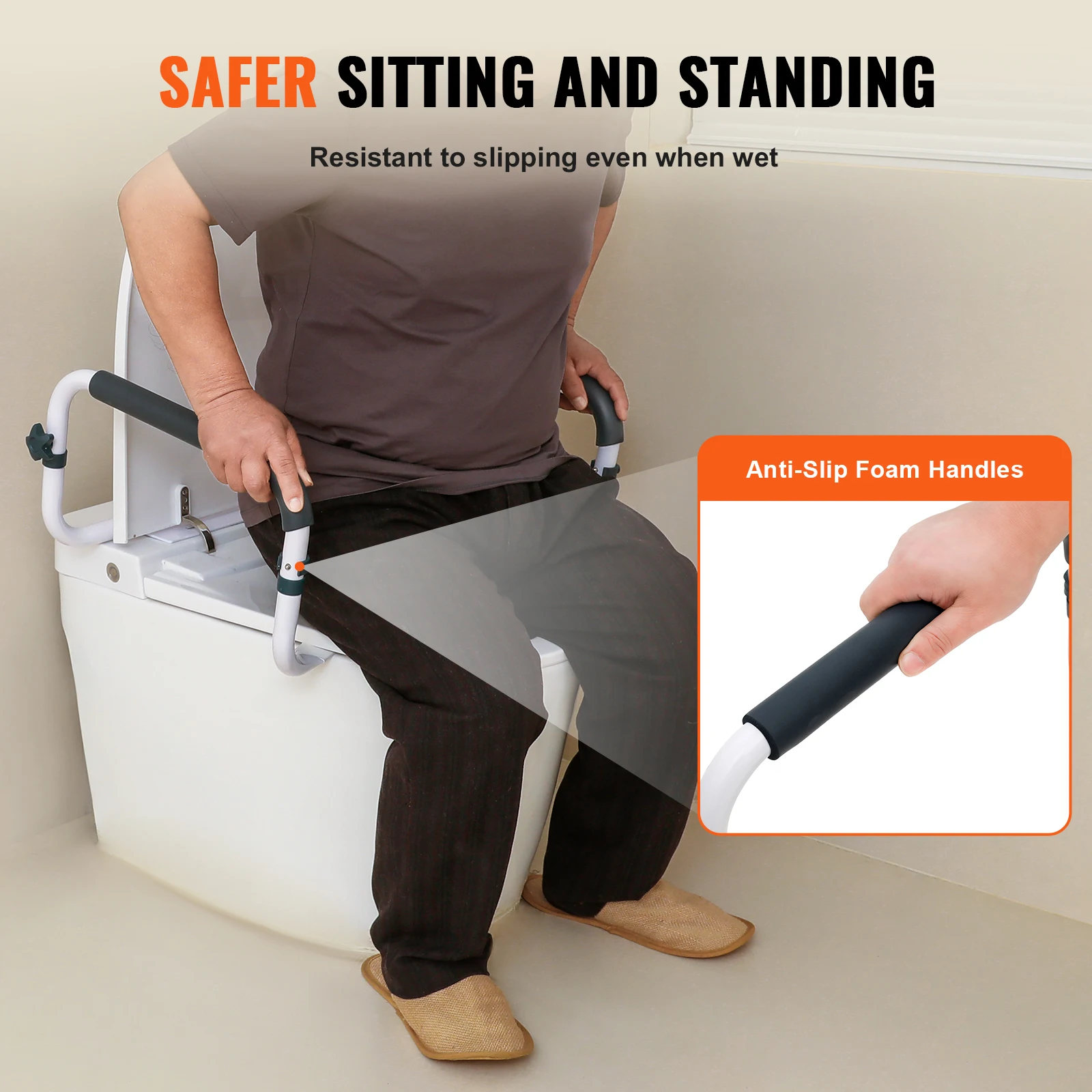 VEVOR Toilet Safety Rail 300LBS Capacity Toilet Seat Frame Adjustable Width Fit Most Toilets, Easy Installation Toilet Handles