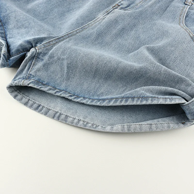 Pantaloncini da donna a gamba larga a trapezio in denim a vita alta con bottoni in difficoltà retrò allentati stile coreano per il tempo libero Hotsweet Summer High Street