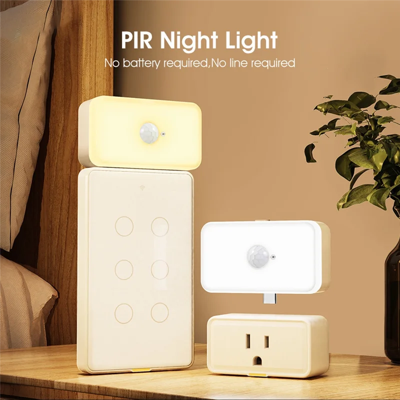 A44Z-PIR Night Light Intelligent Human Body Sensor Lamp Home Aisle Cabinet Bedroom Typec Plug-In LED Bedside Night Light
