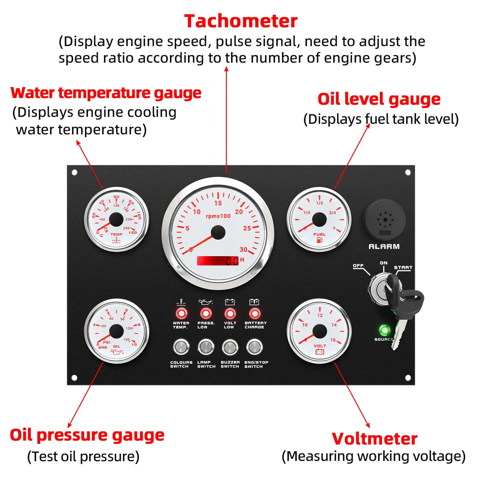 لوحة تبديل 12 فولت مع مقياس سرعة الدوران 0-3000 دورة في الدقيقة 0-120 ℃ مقياس الوقود E-F لدرجة حرارة الماء 0-10BAR ضغط الزيت 8-16 فولت مجموعة السيارة الجهد #3
