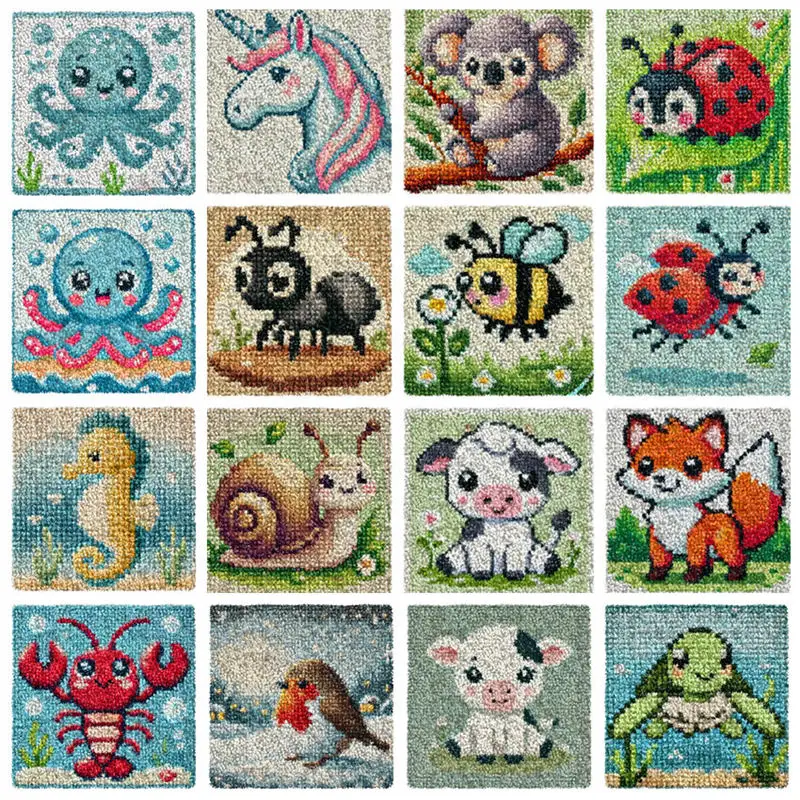 

Cartoon Animals Knooppakket Smyrna Latch Hook Kits Button High Quality Cushion Needlework Mats Klink Haak Kussen Bloem Gifts DIY