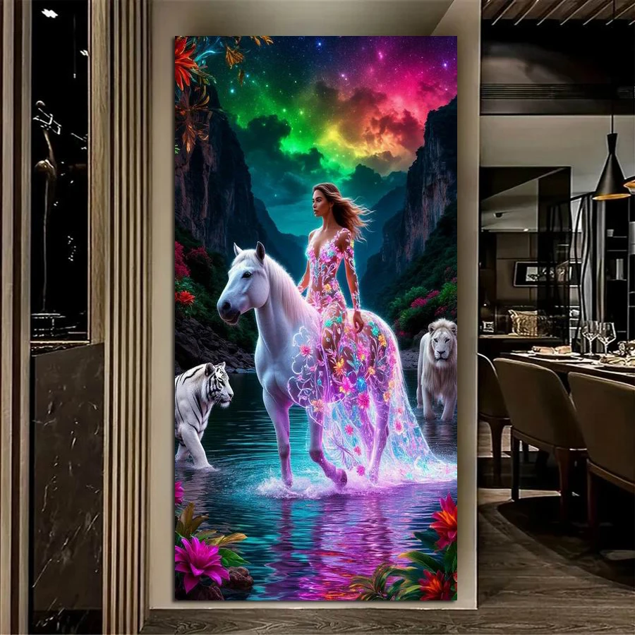 

White Horse Sexy Princess Large Size Diy Diamond Painting Kits New Collection Beautiful Woman Full Mosaic Embroidery Pictures