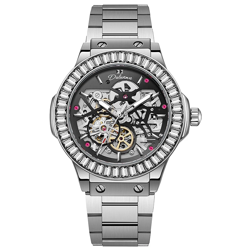 

Мужские наручные часы с драгоценным камнем и безелем, водонепроницаемые светящиеся часы с турбийоном для мужчин, мужские автоматические механические часы из нержавеющей стали
