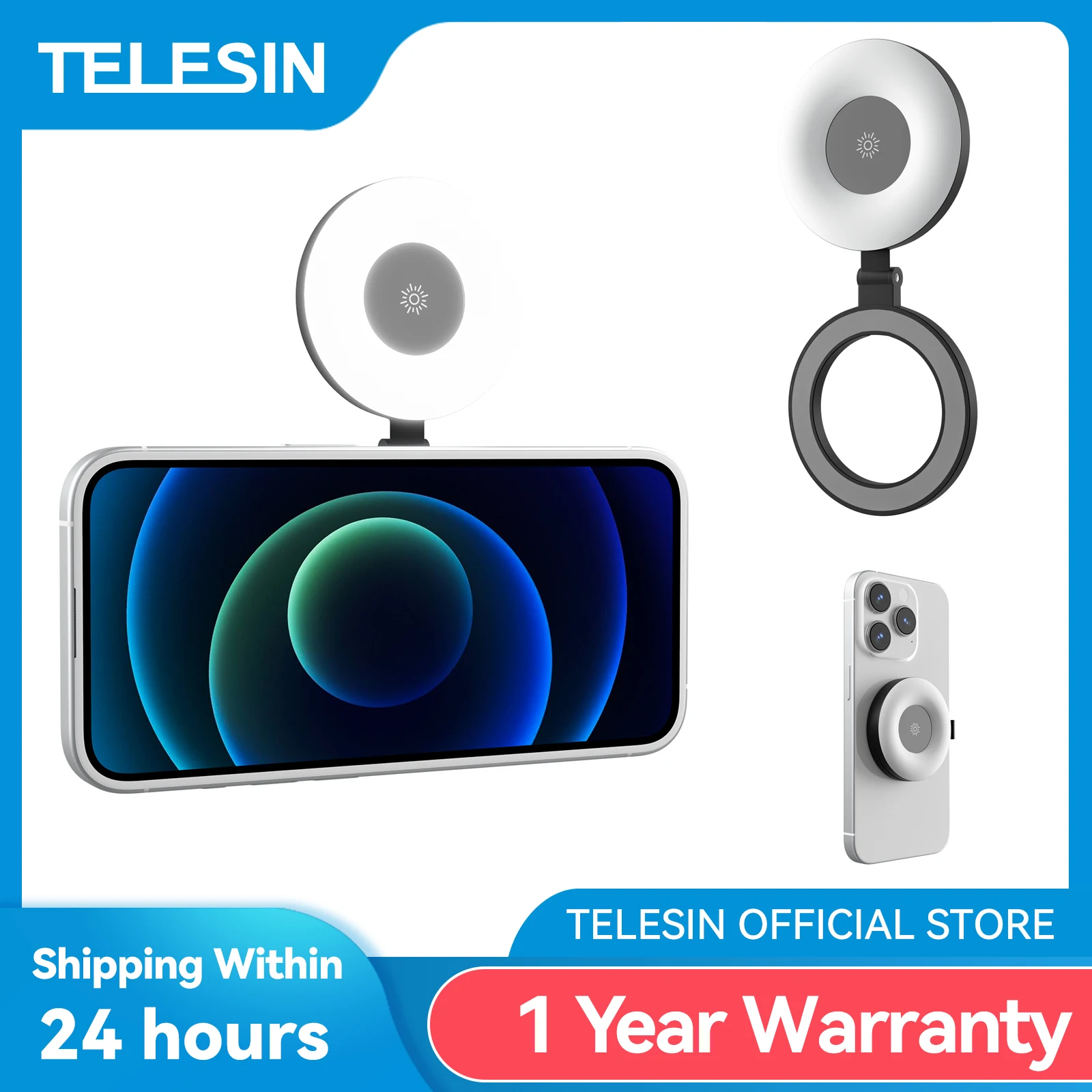 

TELESIN Smartphone Magnetic Fill Light Mini Selfie Light 3 Modes Adjustable Brightness for Iphone XIAOMI HUAWEI SAMSUNG Phone