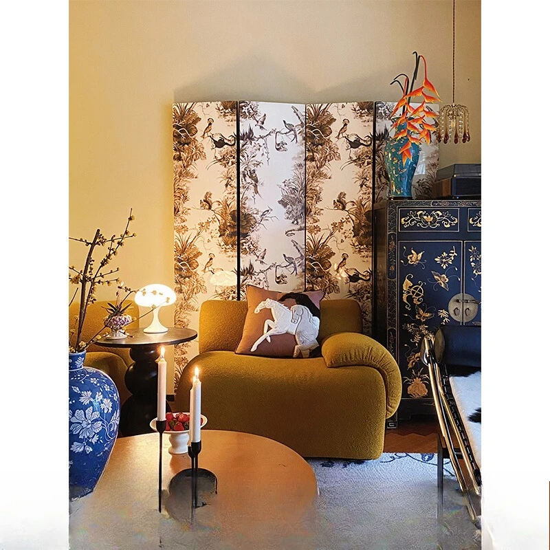 

Home folding lacquered wood French pattern screen new Chinese retro office study partition background decoration