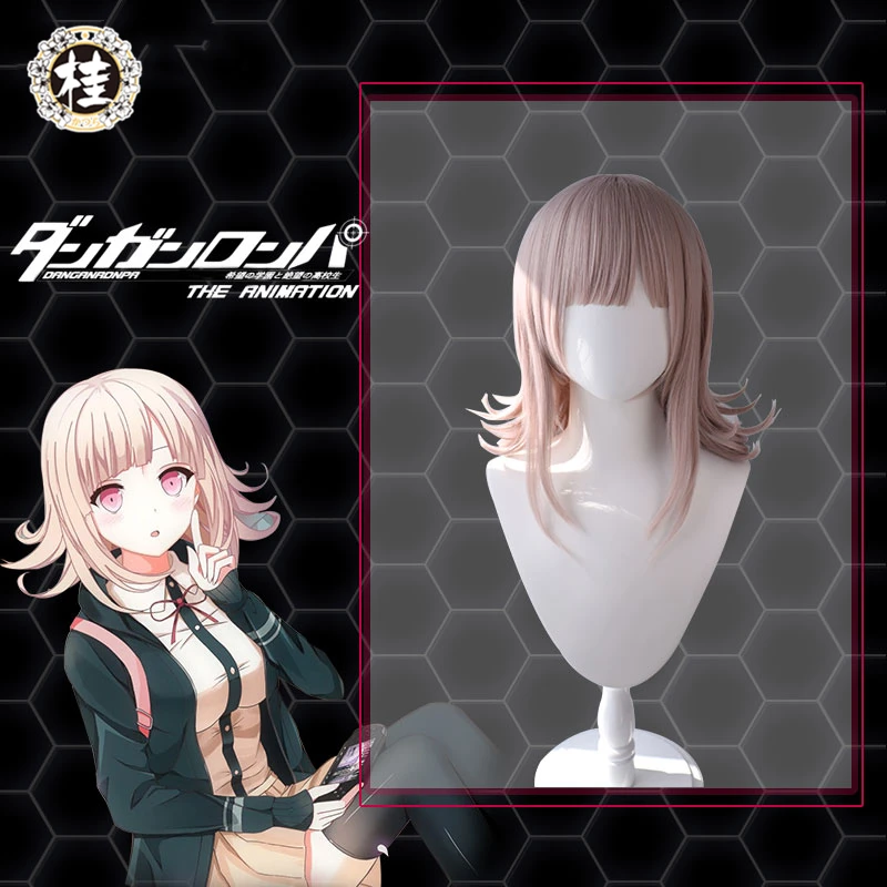 

Uwowo Danganronpa ChiaKi Nanami Cosplay Wig The Ultimate Gamer 40cm Light pink brown Wavy Hair