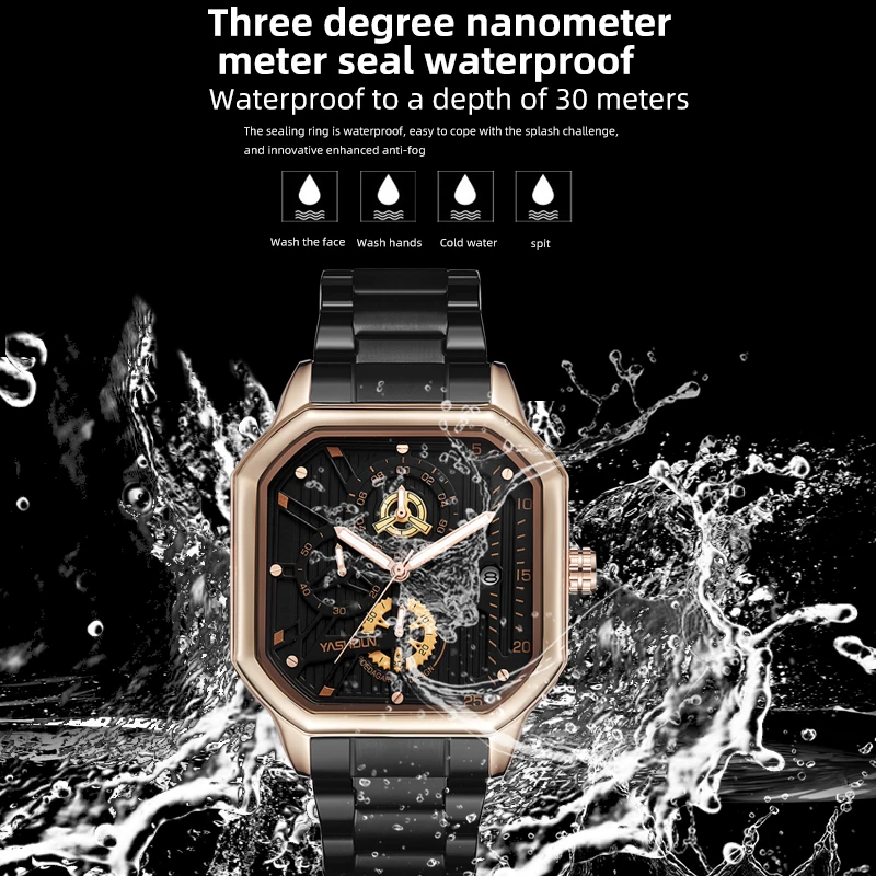 Luxury Men's Watch - Rose Gold Skeleton Dial, Stainless Steel Strap, Waterproof, Elegant Business Design