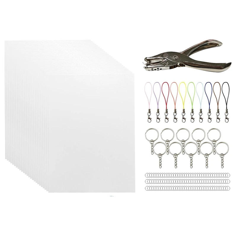 146PCS Shrink Sheets Kit,Shrink Paper Keychain Kit With 25PCS Shrink Paper 121PCS Open Iron Ring,Hole Punch