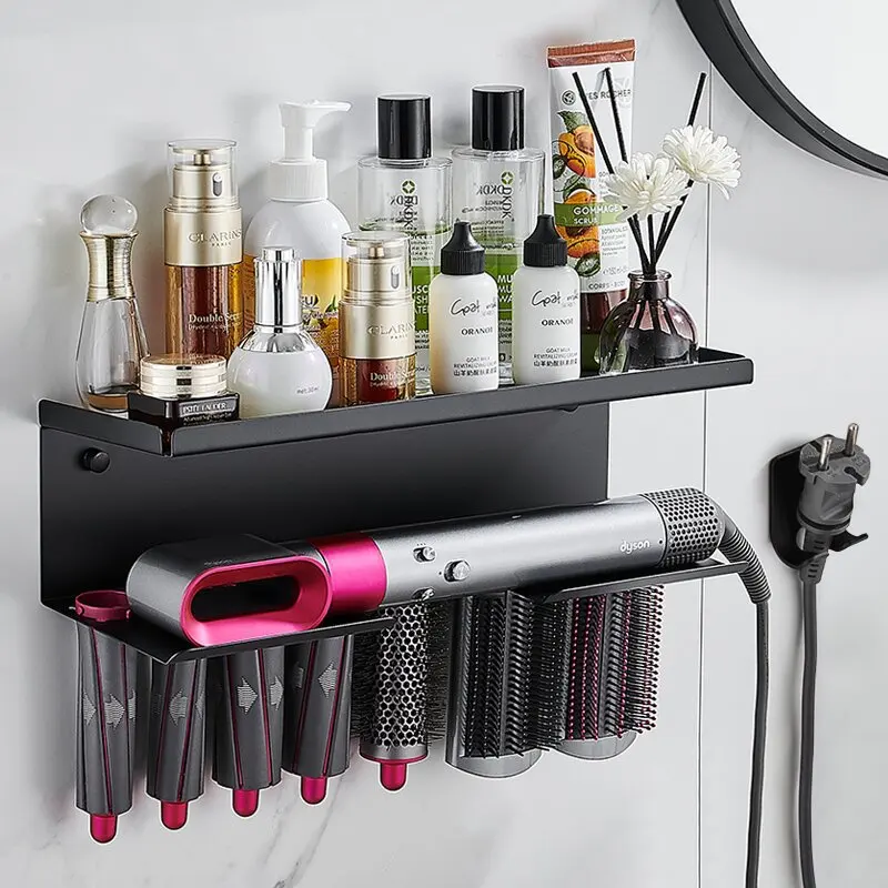 Dyson Curling Wand Wall Mount Hair Dryer Storage Hanging Rack No-Punch Bathroom Storage Hairdresser Bathroom Shelf