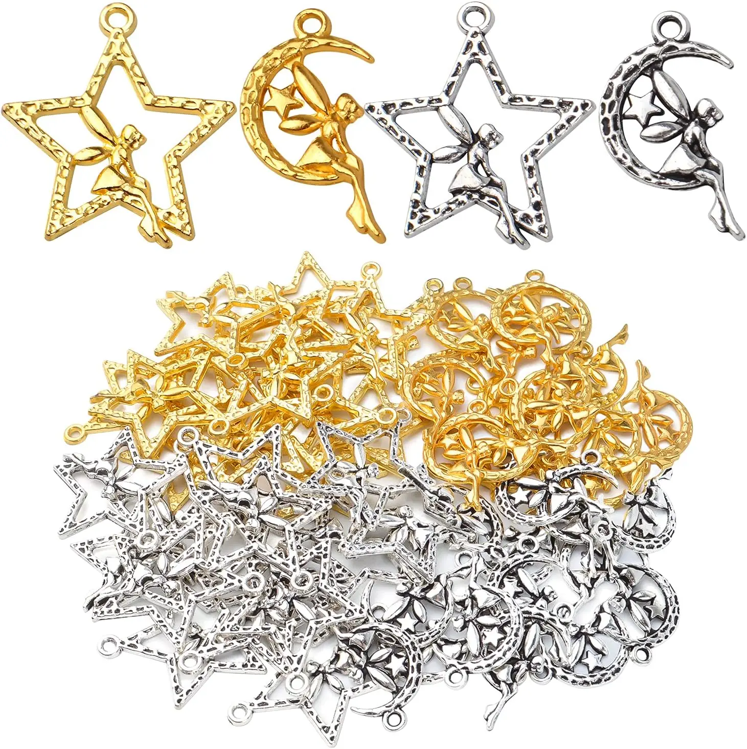 

60 шт., подвески в виде феи, луны, звезды, сплава, ангела, феи, подвески, подвески, принадлежности для рукоделия, ювелирные изделия, серьги, ожерелье, изготовление браслетов