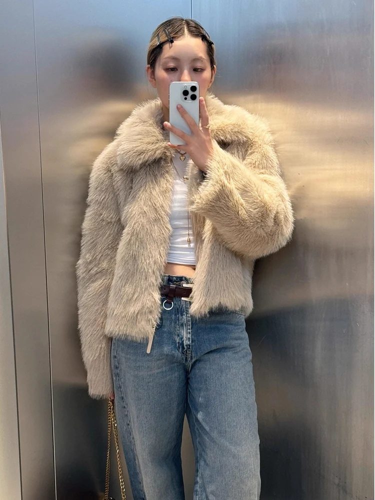 

Осень 2023, женская двусторонняя одежда с эффектом искусственного меха, свободная посадка с воротником-стойкой, Новое поступление, верхняя одежда, повседневная одежда