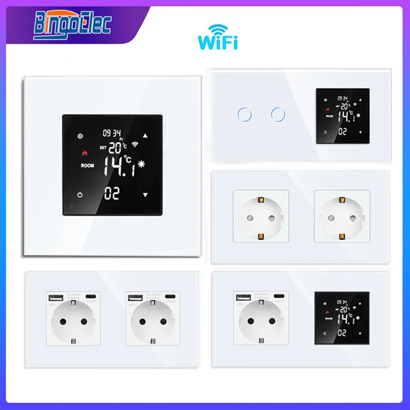 Smart Temperature Controller with Light Switch Wall Socket Touch WiFi Thermostat Water Electric Boiler Floor Heating Thermostat